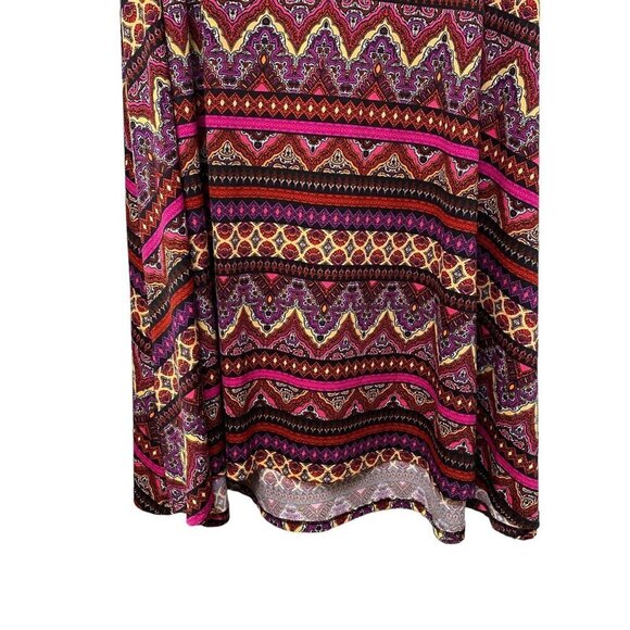 LULAROE Boho Midi Skirt Size Large Stretch Jersey Red Aztec Print Pullon High Lo - Picture 7 of 8